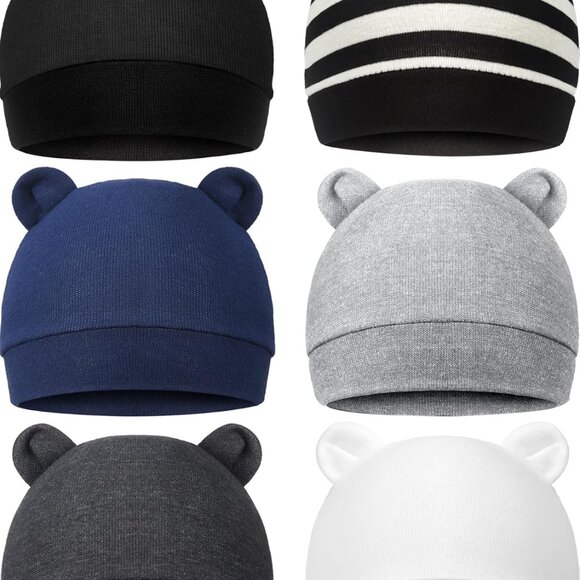 Stylish 6-Piece Infant Hats with Bear Ears – Perfect for Newborns 0-3 Months - Picture 1 of 7